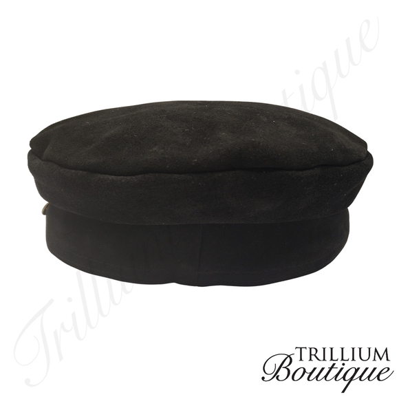 BRIXTON Hat Kayla Cap XS Black Soft Suede Leather Bill Y2K Cottagecore Classic